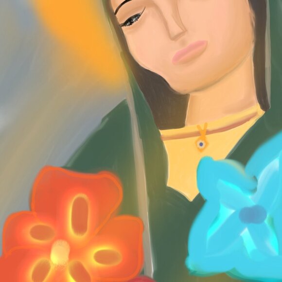 Virgin Mary of the Flowers | Christian art Wall Decor | Minimalist Digital Print - Picture 3 of 3
